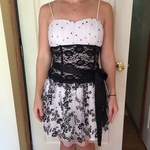 White Little Dress with Black Lace and Trim